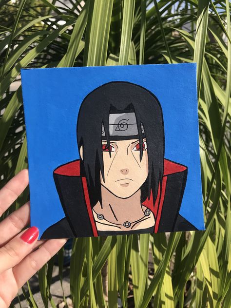 Naruto Canvas Painting Easy, Itachi Uchiha Painting, Easy Anime Painting Ideas, Sasuke Painting, Naruto Canvas Painting, Anime Canvas Painting Easy, Itachi Painting, Simple Anime Painting, Anime Paintings Canvases