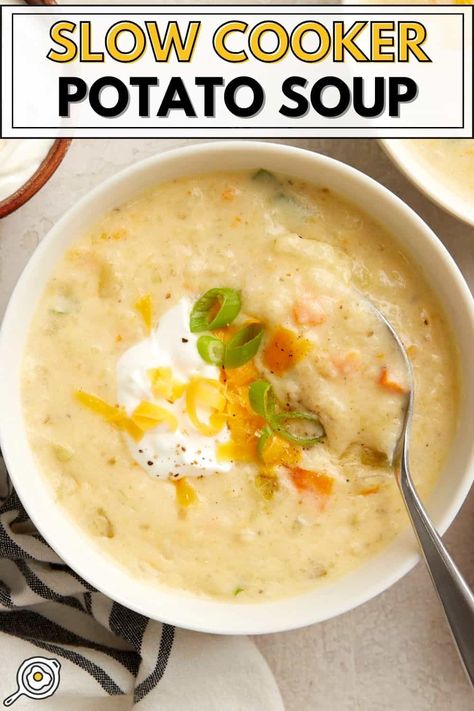 Slow Cooker Potato Soup Slow Cooker Potato, Slow Cooker Potato Soup, Slow Cooker Potatoes, Potato Soup Crock Pot, Budget Bytes, Soup Recipes Slow Cooker, Potato Soup Recipe, Crock Pot Soup, Crock Pot Slow Cooker