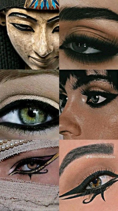 Ancient Egyptian Eyeliner, Cleo Patra Makeup, Egyptian Mummy Makeup, Kleopatra Make Up, Cleopatra Makeup Ideas Egyptian Goddess, Nefertiti Makeup, Egypt Eyeliner, Cleopatra Makeup Ideas, Cleopatra Eyeliner