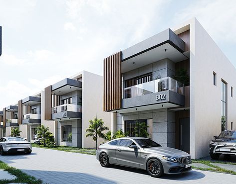 SPACELOCI . on Behance 2 Storey Apartment Exterior Design, Duplex Villa Elevation, Duplex Facade Design, Terrace Duplex Design, Terrace Building Design, Townhouse Designs Plan, 2 Storey Apartment Design, Modern Apartment Design Exterior, Modern Townhouse Facade