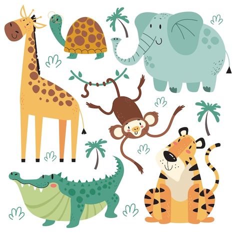 Safari Animal Illustration, Jungle Animal Illustration, Jungle Animal Drawings, Jungle Animals Drawing, Safari Animals Illustration, Jungle Animals Illustration, Logo Safari, Vector Animal Illustration, Cute Animals Illustration