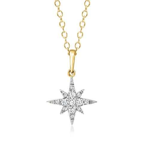 .10 ct. t.w. Diamond North Star Pendant Necklace in 14kt Yellow Gold. 18" | Ross-Simons Simple Pendant Necklace, North Star Pendant, Simple Pendant, Pendant Necklace Simple, The North Star, Detailed Necklace, Diamond Birthstone, Star Pendant Necklace, Necklace Diamond