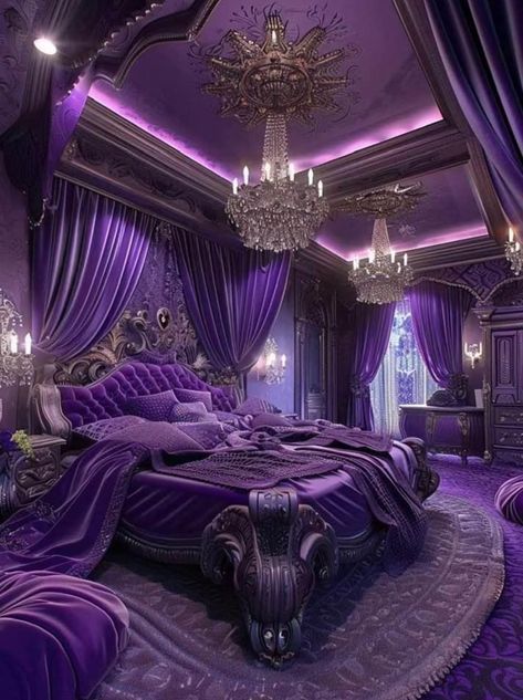 Romantic Purple Bedroom, Lilac Bedroom, Purple Bedroom Decor, Purple Furniture, Castle House Design, Purple Room Decor, Royal Room, Royal Bedroom, Bedroom Purple