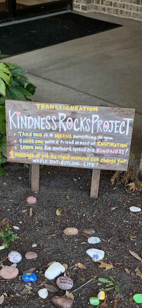 School Rock Garden Ideas, Prayer Garden Ideas Church, Kindness Rock Garden Ideas, School Rock Garden, Rock Garden Sign Ideas, Rock Garden Signs Cute Ideas, School Garden Signs Ideas, Rock Garden Sign, Kindness Garden Rocks