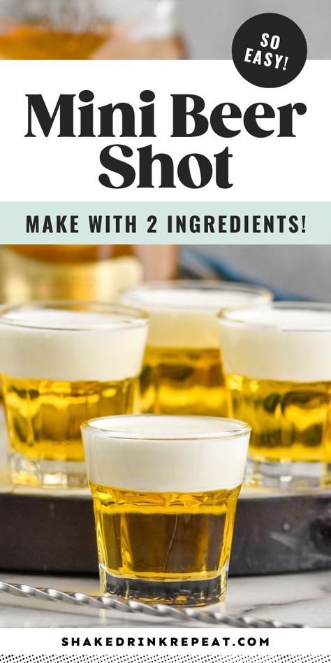 This Mini Beer Shot recipe uses only two ingredients and is the cutest shot around. Make a platter of these miniature pints for your next party or tailgate for beer and liqueur lovers! Used Beer Bottles Ideas, Jello Beer Shots, Baseball Shots Alcohol, Mini Beers Shots, Cowboy Shots Alcohol, Shots For Tailgating, Tailgate Shots Alcohol, Tailgating Drinks Alcohol, Mini Beer Jello Shots