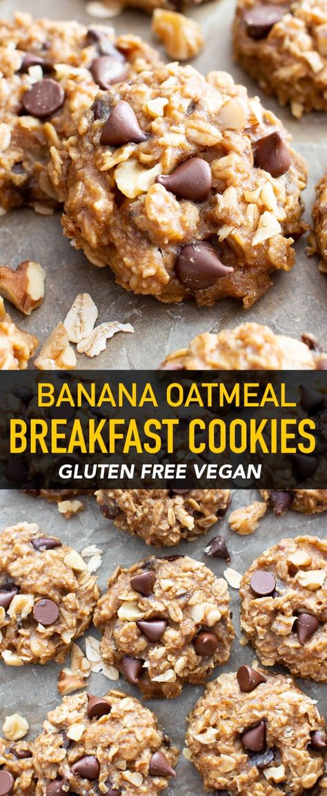 Gluten Free Breakfast Cookies, Breakfast Oatmeal Cookies, Banana Oatmeal Breakfast Cookies, Oatmeal Cookies Vegan, Breakfast Cookies Gluten Free, Banana Breakfast Cookie, Menu Sarapan Sehat, Oatmeal Breakfast Cookies, Gf Breakfast