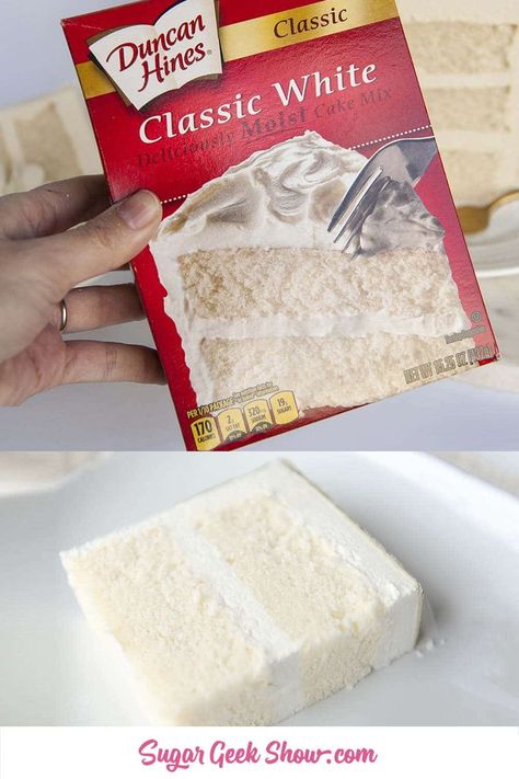 WASC cake recipe (white almond sour cream) original | Sugar Geek Show White Bakery Cake Recipe, Box Cake Wedding Cake Recipe, Almond Cake Box Recipe, Doctor Up White Cake Mix Boxes, Wedding Cake Using Box Cake, Best White Almond Wedding Cake Recipe, Dinner Pies Recipes Meat, Make White Cake Mix Taste Like Bakery, Wedding Cake Flavored Cake