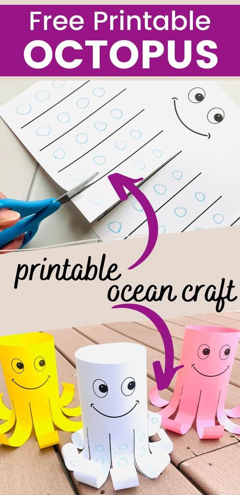 free printable octopus craft idea Ocean Crafts Preschool, Ocean Activities Preschool, Octopus Craft, Octopus Crafts, Ocean Theme Preschool, Craft For Preschoolers, Summer Camp Crafts, Ocean Activities, Summer Preschool