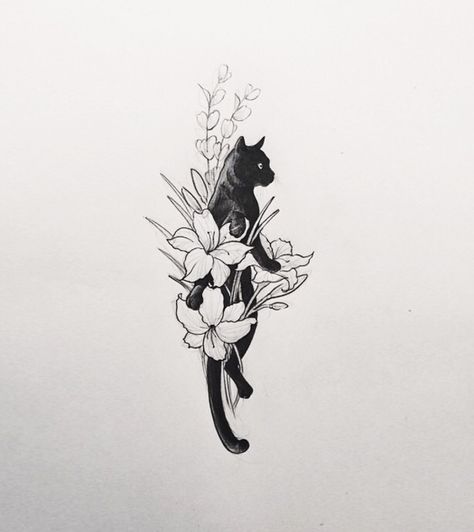 I could get something like this real small on the back of my neck for nanny.. Kitty Tattoos, Shoulder Sleeve Tattoos, Flower Bouquet Tattoo, Black Cat Tattoos, Bouquet Tattoo, Tattoo Zeichnungen, Geometric Tattoos, Cat Tattoos, Inspiration Tattoos