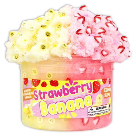 PRICES MAY VARY. ✅ Scented just like banana & strawberry; reminds you of the fruits ✅ 8oz of soft and fluffy cloud slime; perfect for drizzles ✅ Strong and durable screw-top container; keeps slime safe & fresh ✅ Fimo Slices; cute and unique ✅ Handmade in the USA; high quality ingredients and final product STRAWBERRY BANANA CLOUD SLIME!   Soft & dense 2 colored cloud slime! Amazing drizzle and texture. Topped with strawberry banana themed Fimo slimes + sprinkles. Scented like the name! br>  High Fluffy Cloud Slime, Slime For Sale, Yellow Slime, Slime Soft, Lesley Gore, Cloud Texture, Pretty Slime, Cloud Slime, Slime Crunchy