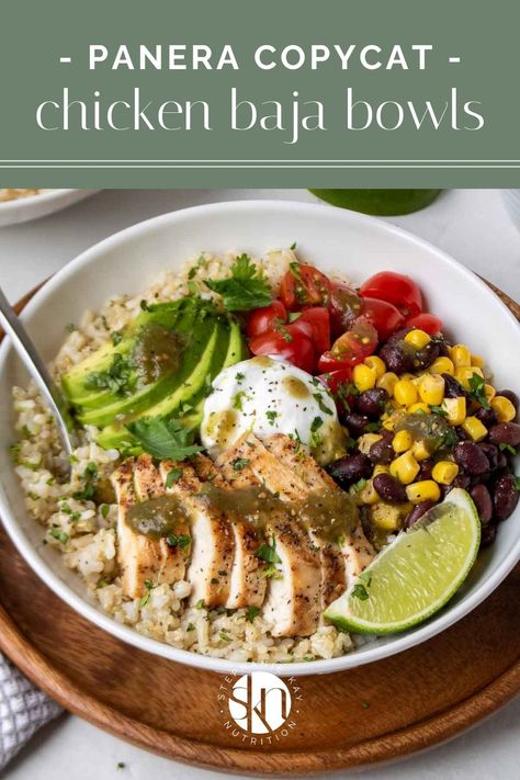 This copycat Panera Baja bowl recipe is easy to make and full of flavor! With whole grains and grilled chicken, they are a healthy lunch idea. Baja Chicken Grain Bowl, Comfort Bowl Recipe, Turkey Sub In A Bowl, Panera Grain Bowl Recipe, Panera Bread Bowl Recipe Copycat, Baja Bowl With Chicken, Sriracha Chicken Bowl, Baja Bowl Panera, Panera Bowl Recipes