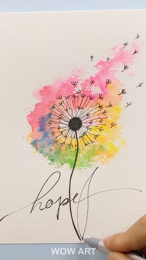 Water Wash Painting, Easy Painting Ideas With Watercolor, Cute Water Colour Art, Water Paint Art Easy, Simple Water Painting Ideas, Water Colour Art Aesthetic Easy, Painting Dandelions Simple, Watercolor Splash Art, Watercolor Art Simple Easy