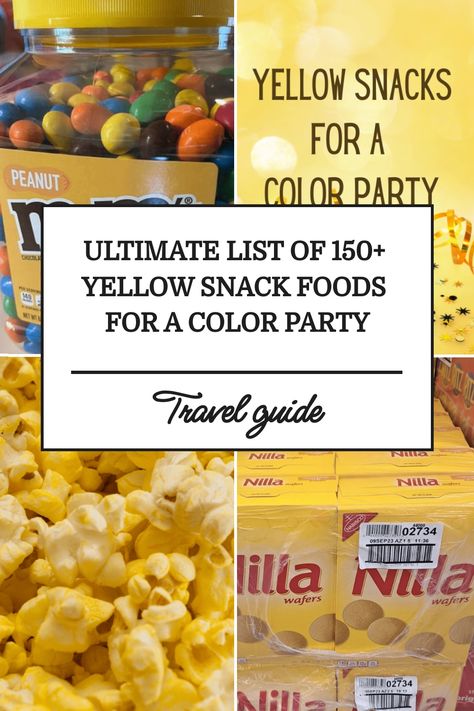 "Spice up your Color Party with our Ultimate List of 150+ Yellow Snack Foods! Discover a variety of tangy, sweet, and savory treats that add a burst of sunshine to any occasion. Perfect for TikTok trends and creating vibrant Color Baskets. Elevate your snacking game today! #ColorPartyIdeas #YellowSnacks #TikTokTrends" Color Theme Party Snacks Yellow, Color Party Basket Ideas Yellow, Gold Snacks For Color Party, Yellow Party Food Snacks, Yellow Party Snacks, Color Party Yellow Ideas, Yellow Snack Board, Color Party Yellow Snacks, Color Party Tiktok