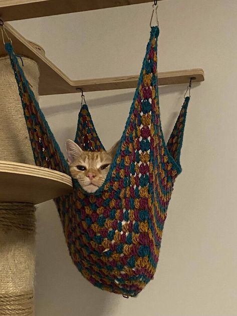 Any Tips For Reinforcing This Hammock For My Girl? She’s 8 Months Old And I Feel It’s Not Going To Hold Her Much Longer Tbh But It’s Her Favourite Spot Crochet Hammock, Crochet Pieces, Cat Hammock, 8 Months, Unique Crochet, Crochet Cat, Feel It, Crochet Gifts, Beautiful Crochet