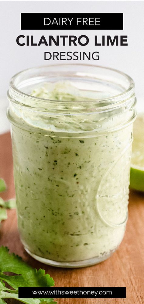 Plant Based Salad Dressing, Dairy Free Tacos, Cilantro Dressing Recipe, Plant Based Dressing, Dairy Free Salad Dressing, Taco Salad Dressing, Dairy Free Dressing, Dairy Free Sauces, Dairy Free Salads