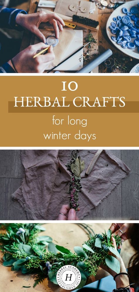 10 Herbal Crafts for Long Winter Days | Herbal Academy | There’s nothing better than a hot cup of tea and a winter herbal craft project to help brighten long, cold days. Here are 10 herbal crafts you'll love! Herbal Crafts Ideas, Winter Crafts Adults, Winter Herbalism, Holistic Crafts, Cottagecore Crafts Diy, Foraged Crafts, Diy Sellable Crafts, Nature Crafts For Adults Diy, Witch Crafts Diy