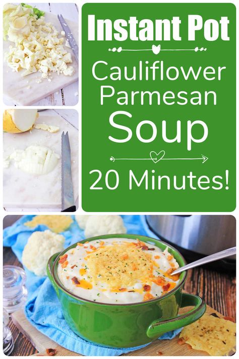 Instant Pot Cauliflower Soup is a creamy cauliflower soup that is made in your pressure cooker. Tons of flavor, wholesome and stores well. Give this pressure cooker soup a try. Or if you have a Ninja Foodi cook in your pressure cooker that way. via @savorandsavvy Instant Pot Cauliflower Soup, Pressure Cooker Soup, Instant Pot Cauliflower, Parmesan Soup, Bacon Cauliflower, Creamy Cauliflower Soup, Cauliflower Soup Recipes, Creamy Cauliflower, Cauliflower Soup