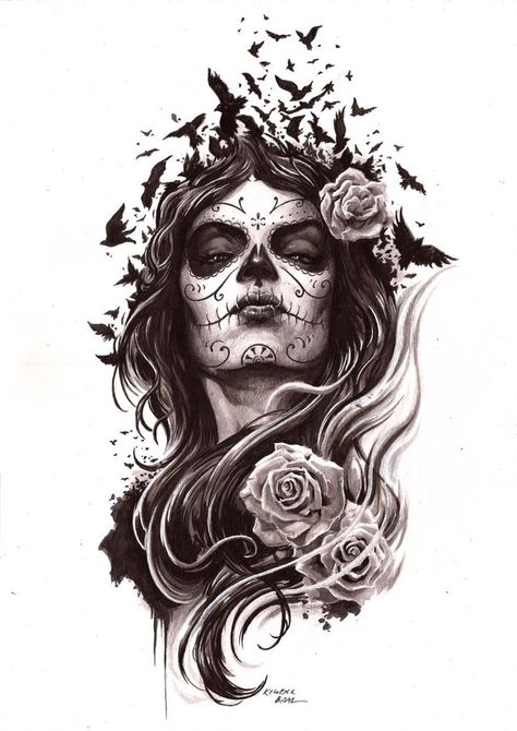 Roses, Half Face, Face Tattoo, Day Of The Dead, The Dead, Sugar Skull, Greek Statue, Female Sketch, I Hope