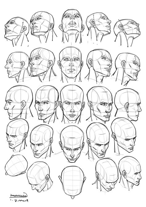 Practice by Pixel Brush ArtstudioDaily practice Lanky Male Body Reference Drawing, Drawing Heads Looking Down, Looking Up To The Side Reference, Male Face Profile Drawing, Low Angle Pose Reference Male, Face Porpotion Reference Drawing, Face Perspective Drawing, Man Looking Up Reference, Faces In Perspective