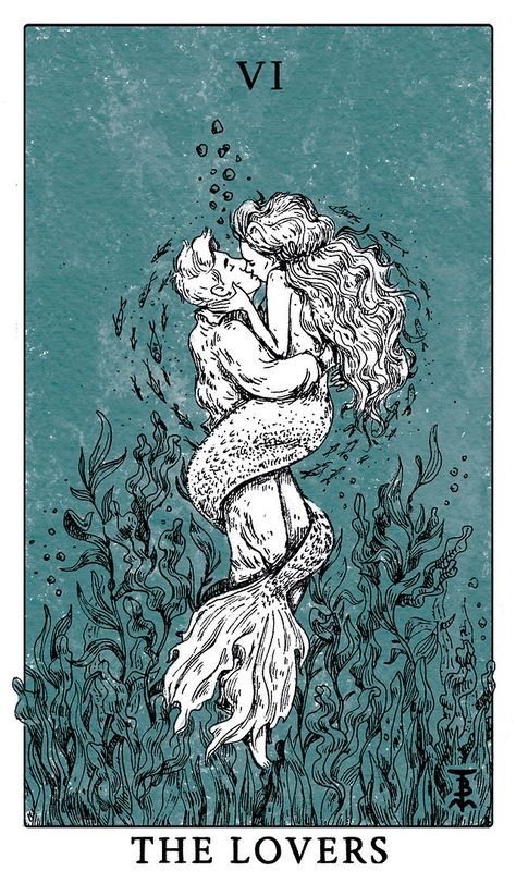 The Lovers Tarot Card Meaning: Upright, Reversed, Love Mermaid Tarot, Tarot Cards Art Illustration, Lovers Tarot Card, Tarot Card Tattoo, The Lovers Tarot Card, The Lovers Tarot, Tattoos For Lovers, Tarot Cards Art, Card Tattoo