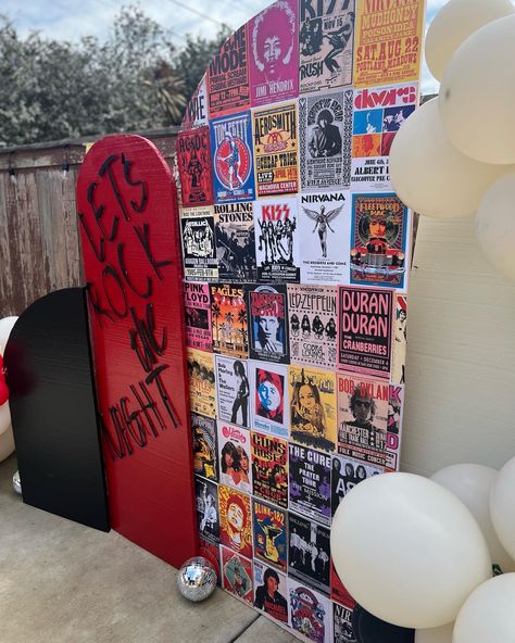 Rock And Roll Theme Photo Booth, Rocker Party Ideas, Bon Jovi Themed Party, Rock Band Party Decorations, 60th Rock And Roll Party, School Of Rock Theme Party, 80s Rock Decorations, Trunk Or Treat Rock And Roll, Rock And Roll Party Backdrop