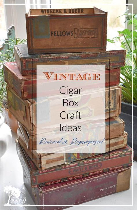 What can you make with old cigar boxes? Vintage cigar boxes can have beautiful graphics. Here are great ways to revive them and cigar box craft ideas to DIY. #DIY #crafting #vintage #repurposed #upcycled #cigarboxes Homemade Jewelry Box Ideas, Repurposed Wooden Box, Decoupage Box Vintage, Box Craft Ideas, Box Upcycle, Wooden Box Crafts, Wooden Box Diy, Vintage Crates, Antique Wooden Boxes