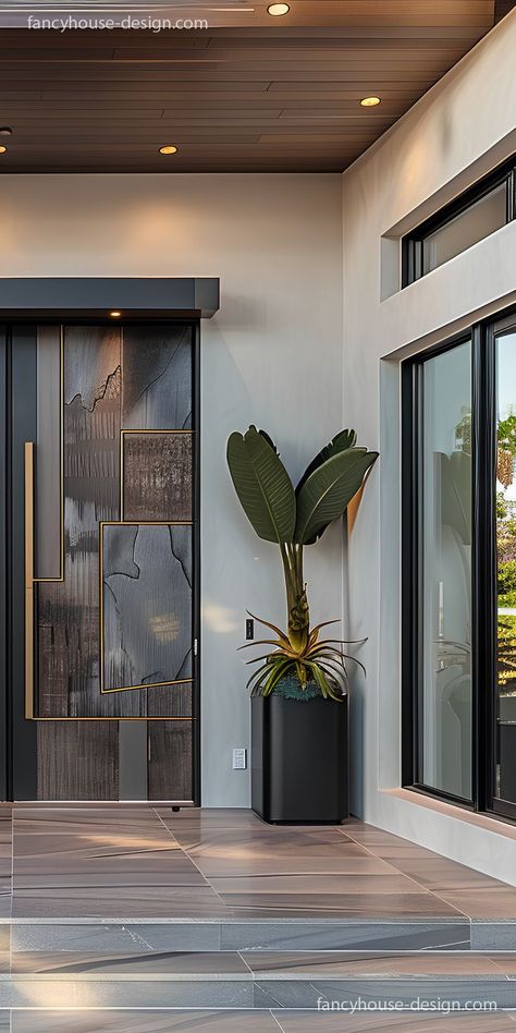 The combination of high-end entrance materials and designer door craftsmanship results in a luxury entrance that stands out in contemporary facades. Contemporary Houses, Statement Doors, Pathway Design, Luxury Entrance, Front Door Color, Doors Design, Entrance Door Design, Door Designs, Front Door Colors