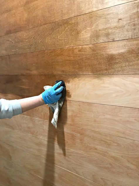 Stained Accent Wall, Stained Shiplap, Gallery Wall Staircase, Wooden Accent Wall, Shiplap Wall Diy, Wood Plank Walls, Thrifty Decor Chick, Shiplap Accent Wall, New Staircase