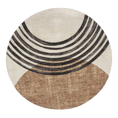 Zuma Round Black And Brown Modern Indoor Outdoor Area Rug - World Market Round Geometric Rug, Round Black And White Rug, Round Office Rug, Layered Round Rugs, Black Round Rug, Circular Rugs Living Room, Round Carpet Texture, Round Rug Office, Round Rug Dining Room