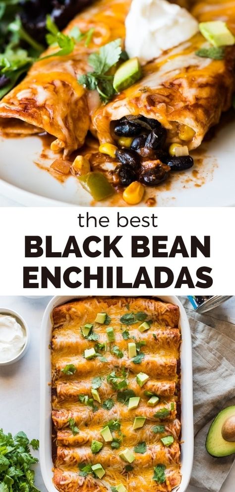 Authentic Mexican Recipes, Black Bean Enchiladas, Vegetarian Enchiladas, Bean Enchiladas, Red Enchilada Sauce, Tasty Vegetarian Recipes, Enchilada Recipes, Vegetarian Dinners, Enchilada Sauce