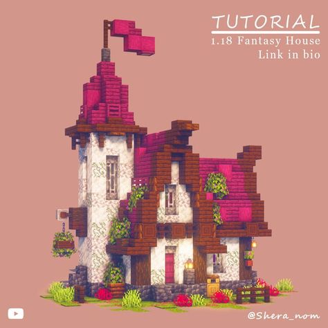 Mystical Houses Minecraft, Crimson Wood Minecraft, Minecraft House Crimson Wood, Elven Minecraft House, Mythical Minecraft House, Fantasy House Minecraft Tutorial, Fantasy Minecraft House Tutorial, Small Barn Minecraft, Minecraft Fantasy House Ideas