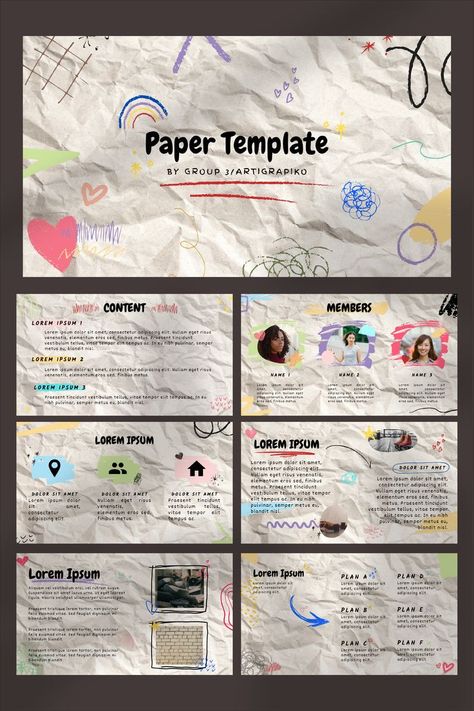 Paper texture with scribbles to copy a paper presentation. It has funky fonts and hand drawn elements from Canva. Collection of ppt images Scrapbook Ppt Template, Canva Flyer Templates, Canva Slides Template, Powerpoint Aesthetic Ideas, Aesthetic Ppt Ideas, Aesthetic Presentation Ideas, Canva Ideas Design Template, Ppt Ideas Slide Design, Template Aesthetic Ppt