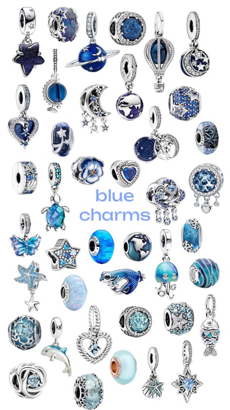 Pandora Charms Pink, Pandora Summer, Pandora Bracelet Charms Ideas, Pandora Bracelet Designs, Pandora Blue, Pandora Jewelry Charms, Preppy Jewelry, Blue Theme, Bracelet Pandora