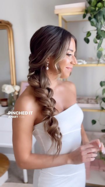 Side Braids Wedding Hair, Braid To The Side Wedding Hair, Braid For Wedding Hair, Long Hair Braids Wedding, Big Loose Braid Wedding Hair, Braid Hairstyle Bride, Braid Hairstyle Bridesmaid, Bride Braided Hair, Fish Tail Braid Wedding Hairstyles