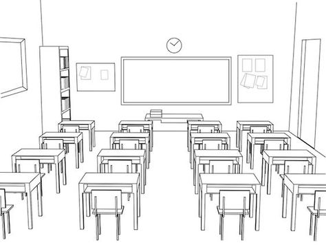 Sketch Of Classroom, My Classroom Drawing, Drawing Of A Classroom, Classroom With Students Drawing, Classroom Background Drawing, How To Draw A Classroom, Classroom Illustration School, Class Drawing School, Classroom Drawing Easy