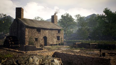 ArtStation - Mediaeval Farmhouse UE5 Medieval Farmhouse Concept Art, Medieval Farmhouse Minecraft, Fantasy Farmhouse, Medieval Farmhouse, Medieval House, Medieval Houses, Fantasy Places, Farmhouse Exterior, Old Farmhouse