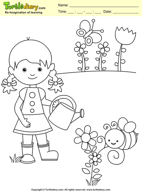 Spring Garden Coloring Page #Kids #Crafts #Coloring #TurtleDiary #ChildEducation Landscape Drawing For Kids, Forest Coloring Book, Preschool Garden, Kindergarten Colors, Garden Coloring, Garden Coloring Pages, Preschool Coloring Pages, Spring Coloring Pages, Bookmarks Kids