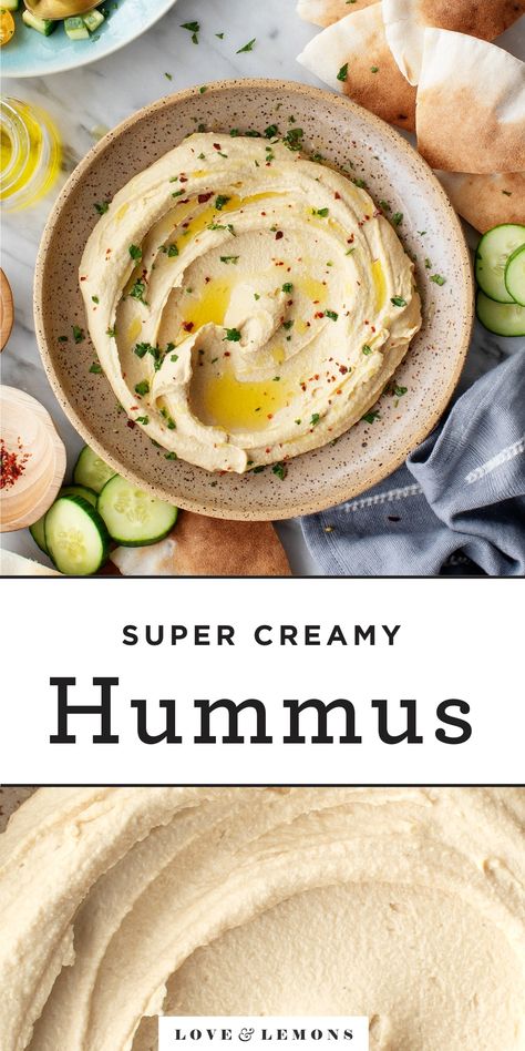 Learn how to make the BEST homemade hummus! My easy hummus recipe calls for just 7 basic ingredients, and it comes out light, fluffy, ultra smooth, and delicious. Serve with warm pita and veggies! | Love and Lemons #hummus #dips #appetizers #healthysnacks Dips Appetizers, Best Hummus Recipe, Tartiflette Recipe, White Bean Hummus, Easy Hummus Recipe, Creamy Hummus, Hummus Ingredients, Hummus Recipe Homemade, Easy Hummus