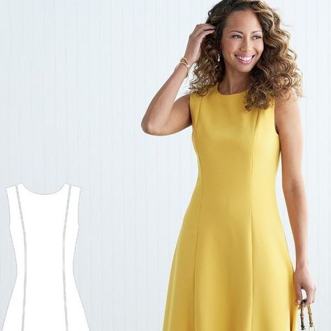 Simplicity McCall's Australia on Instagram: "This @palmerpletsch dress design has come through as one of the most popular Butterick Patterns! ⁠ ⁠ Butterick 9850 is a dress pattern with a fitted princess seam bust and a line skirt.  It comes with neckline variations of a round neck or v-neck and the option to have short, long or no sleeves. It is recommended to use crepe, cotton blends, gaberdine and sateen to create this style. ⁠ ⁠ This paper pattern is available is size 6-22 from the Sewdirect Australia website at https://www.sewdirect.com.au/product/butterick-b6850/⁠ ⁠ Image Description: A model is standing in a photo studio wearing a sleeveless long line yellow dress ⁠ ⁠ #SewdirectAustralia #AustraliaSews #NewZealandSews #B6850 #Butterick6850 #ButterickPatterns #FavouritePattern #DressP Princess Line Dress Pattern Style, Princess Seam Pattern, Princess Line Dress, Neckline Variations, Steps Dresses, Princess Seam Dress, Princess Line, Butterick Pattern, Image Description