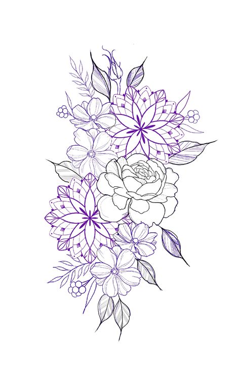 Floral With Mandala Tattoo, Mandela And Flower Tattoo Design, Full Upper Arm Tattoo, Floral Tattoo With Mandala, Word Coverup Tattoo Ideas, Tattoo Side Rib Women Large, Adding To A Tattoo Ideas, Ahnk Tattoo Women, Mandala Floral Tattoo Design Sleeve