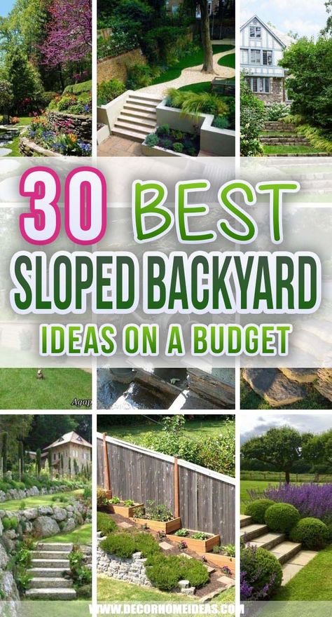 Best Sloped Backyard Ideas On A Budget. Sloped backyards are tricky when it comes to landscaping, but we have selected some really creative sloped backyard ideas on a budget for you to choose from. #decorhomeideas Sloped Backyard Ideas, Steep Backyard, Backyard Retaining Walls, Sloped Backyard Landscaping, Terraced Landscaping, Landscaping A Slope, Landscaping On A Hill, Backyard Ideas On A Budget, Sloped Yard