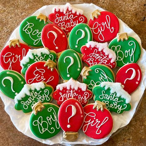 What's Baking Gender Reveal, Gender Reveal Cookies Christmas, Christmas Gender Reveal Food, The Grinch Gender Reveal Ideas, December Gender Reveal Ideas For Party, Elf Gender Reveal Ideas, Christmas Gender Reveal Cookies, Ginger Bread Gender Reveal Ideas, Gender Reveal Ideas For Christmas