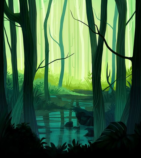 Forest Stream Illustration, Dark Woods Illustration, Rocks In Forest, Forest Clearing Illustration, Scary Forest Illustration, Amazon Forest Illustration, Digital Forest Art, How To Draw Forest, Forest Illust