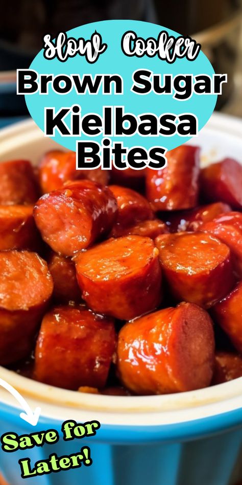 Slow Cooker Brown Sugar Kielbasa Bites Crockpot Kalbasa Recipes, Kielbasa Snack Recipes, Simple Kielbasa Recipes, Kabasa Sausage Appetizer, Kabasa Recipes Crockpot, Slow Cooker Honey Mustard Kielbasa Bites, Brown Sugar Kielbasa Crockpot, Bbq Kielbasa Crockpot, Little Wieners Crockpot