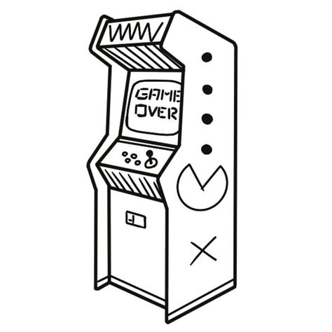 Game Flash Tattoo, Arcade Machine Tattoo, Arcade Drawing Reference, Arcade Game Drawing, Video Game Flash Tattoo, Arcade Clipart, Arcade Machine Drawing, Arcade Tattoo, Arcade Drawing