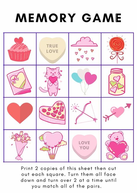 Valentine’s Day Cognitive Activity, Valentines Day Games For Kids, Valentine’s Day Games For Kids, Valentine Games For Kids, Valentine’s Day Activities, Memory Game, Valentines Day Activities For Kids, Valentine's Day Party Games, Christian Valentines