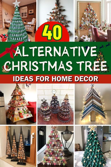 40 Creative Alternative Christmas Tree Ideas for a Cozy Holiday Season Christmas Tree Competition Ideas, Train Around Christmas Tree, Alternative Christmas Tree Diy, Alternative Christmas Tree Ideas, Christmas Tree Alternatives, Christmas Kid Crafts, Cozy Christmas Tree, Christmas Door Ideas, Alternative Christmas Trees