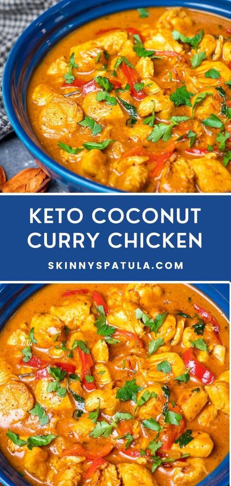 Keto Coconut Curry Chicken Keto Recipes Air Fryer, Low Carb Chicken Curry, Keto Coconut Curry, Keto Indian Food, Low Carb Curry, Coconut Curry Chicken Recipes, Keto Curry, Chicken Curry Soup, Coconut Curry Recipes