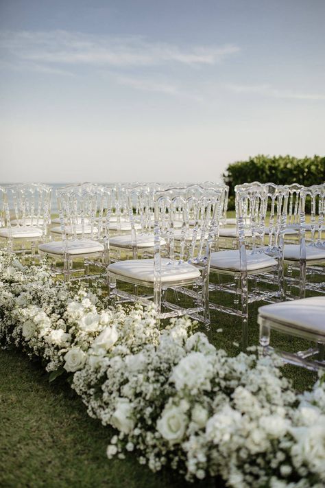 Wedding In Thailand, White Wedding Theme, All White Wedding, Wedding Stage Decorations, Aisle Decor, Classy Wedding, Outside Wedding, Glamorous Wedding, Glam Wedding