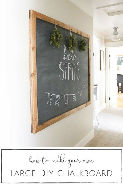 This large DIY chalkboard is so simple to make and, unlike most others out there, actually hangs on the wall like a piece of art. | www.makingitinthemountains.com Large Framed Chalkboard, Summer Chalkboard Art, Summer Chalkboard, Diy Tableau, Hanging Chalkboard, Large Chalkboard, Creative Wall Decor, Diy Chalkboard, Creative Walls